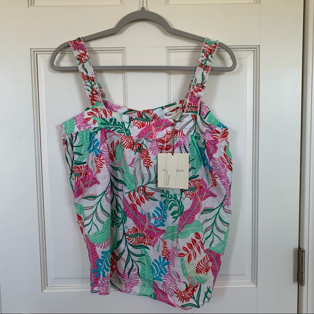 NWT Cynthia Rowley Women’s 100% Linen Button Back Floral Top Size S